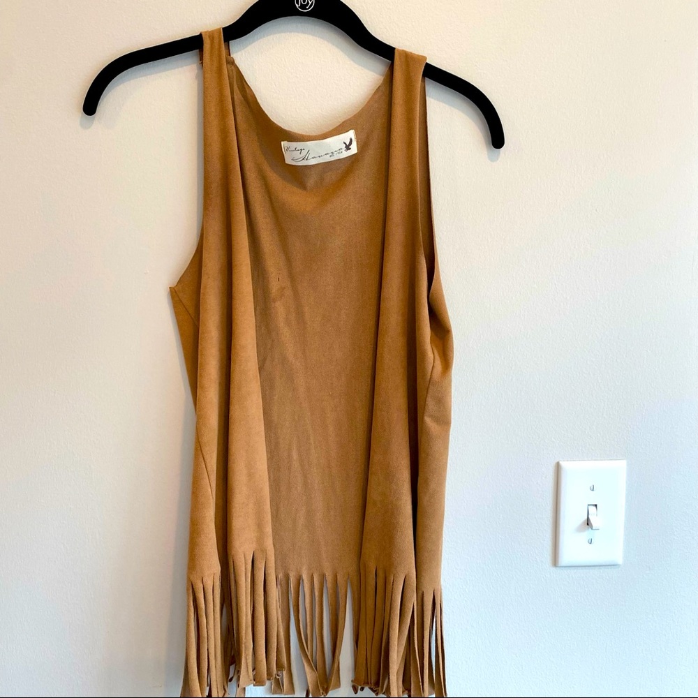 Vintage Havana Microsuede Fringe Vest Small